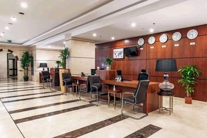 Hotel front desk and reception area