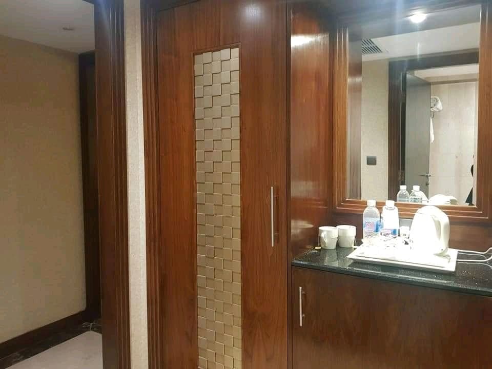 Hotel wardrobe and minibar counter